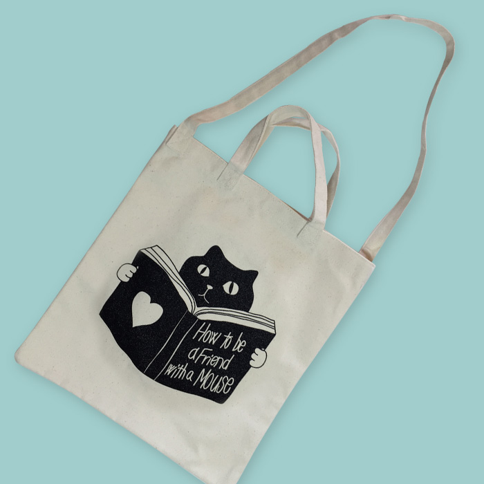 Angelica Station | Two Way Canvas Tote Bag – Book Cat with Black ...
