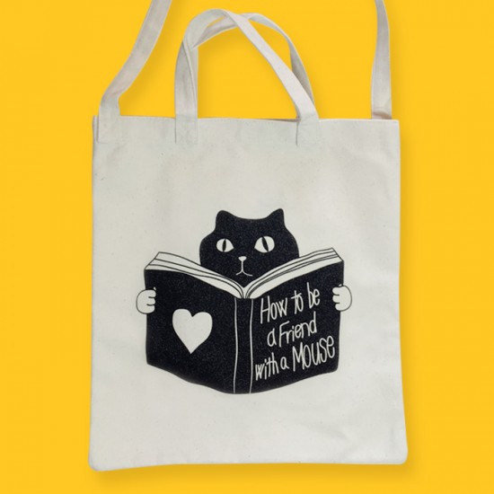 Angelica Station | Two Way Canvas Tote Bag – Book Cat with Black ...