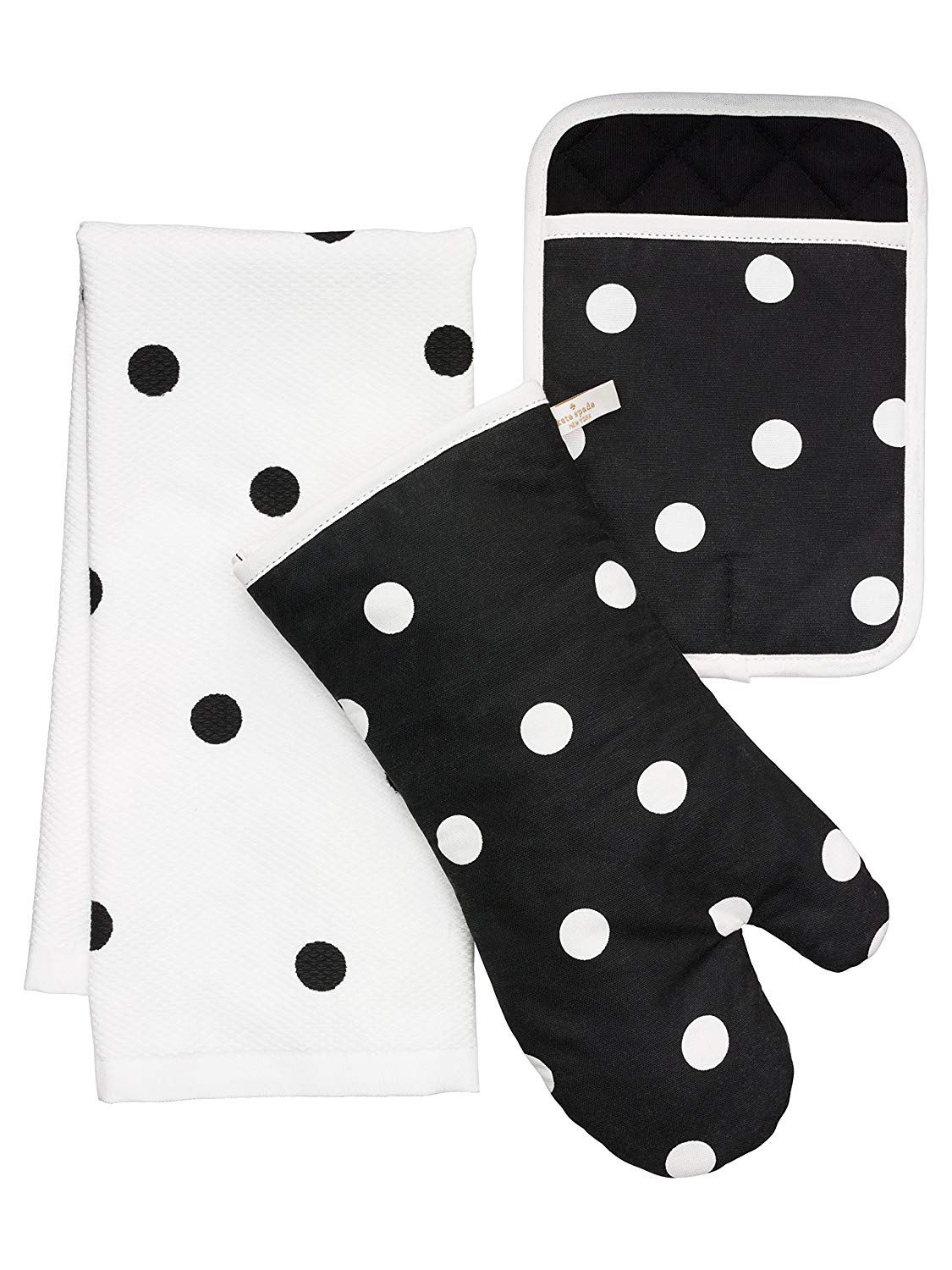 Kate Spade New York 3pc Kitchen Set - Oven Mitt, Pot Holder & Kitchen Towel  (Black & White Dots)